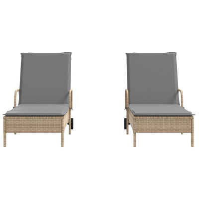 liggestole 2 stk. med hynder polyrattan beige