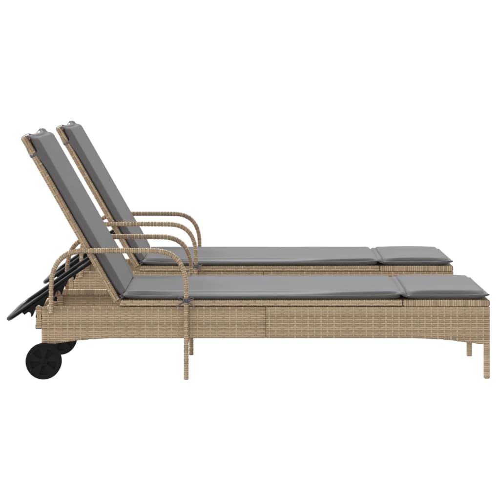 liggestole 2 stk. med hynder polyrattan beige