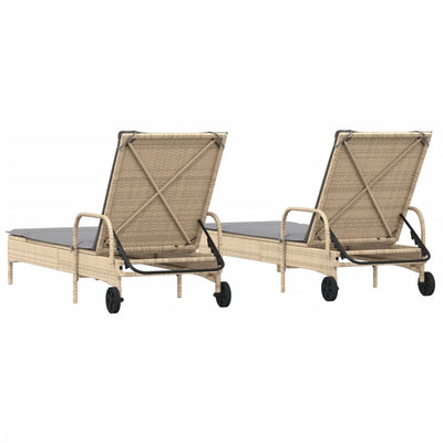 liggestole 2 stk. med hynder polyrattan beige