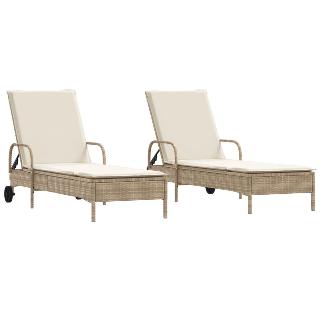 liggestole 2 stk. med hynder polyrattan beige