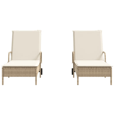 liggestole 2 stk. med hynder polyrattan beige