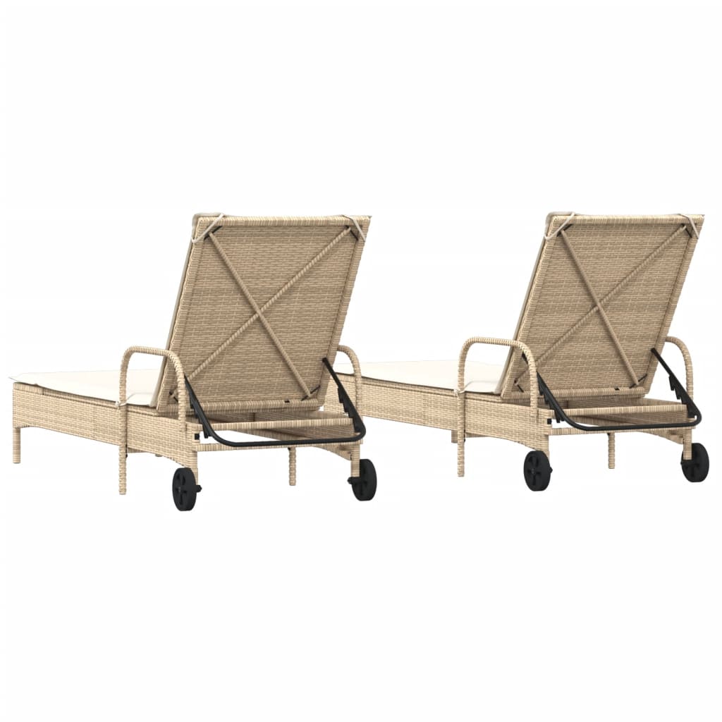 liggestole 2 stk. med hynder polyrattan beige