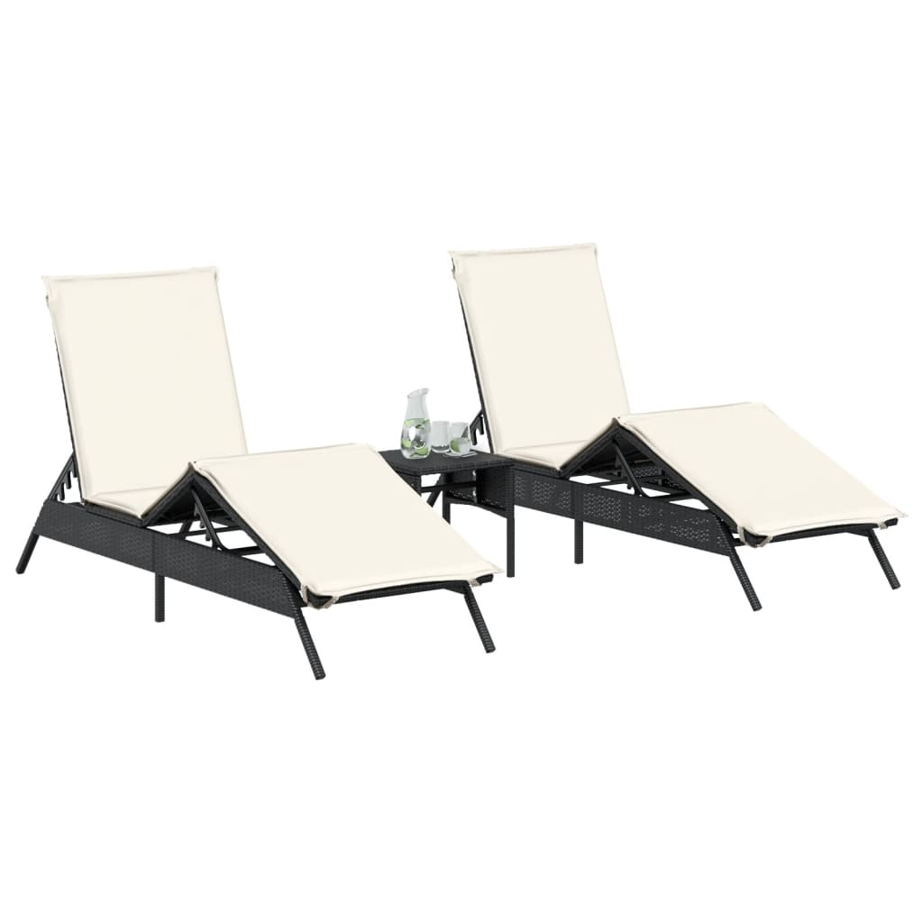 liggestole 2 stk. med hynder polyrattan sort