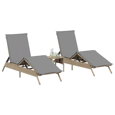 liggestole 2 stk. med hynder polyrattan beige