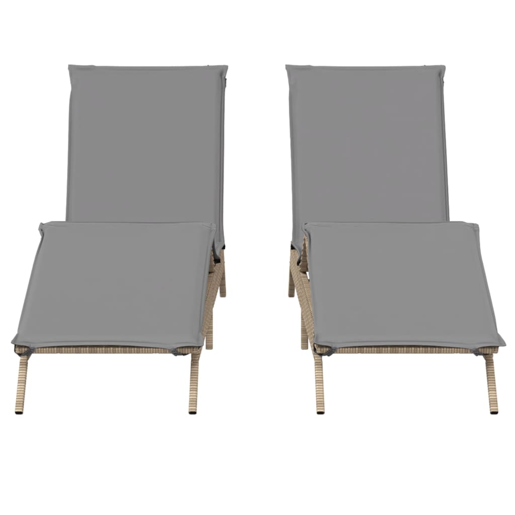 liggestole 2 stk. med hynder polyrattan beige