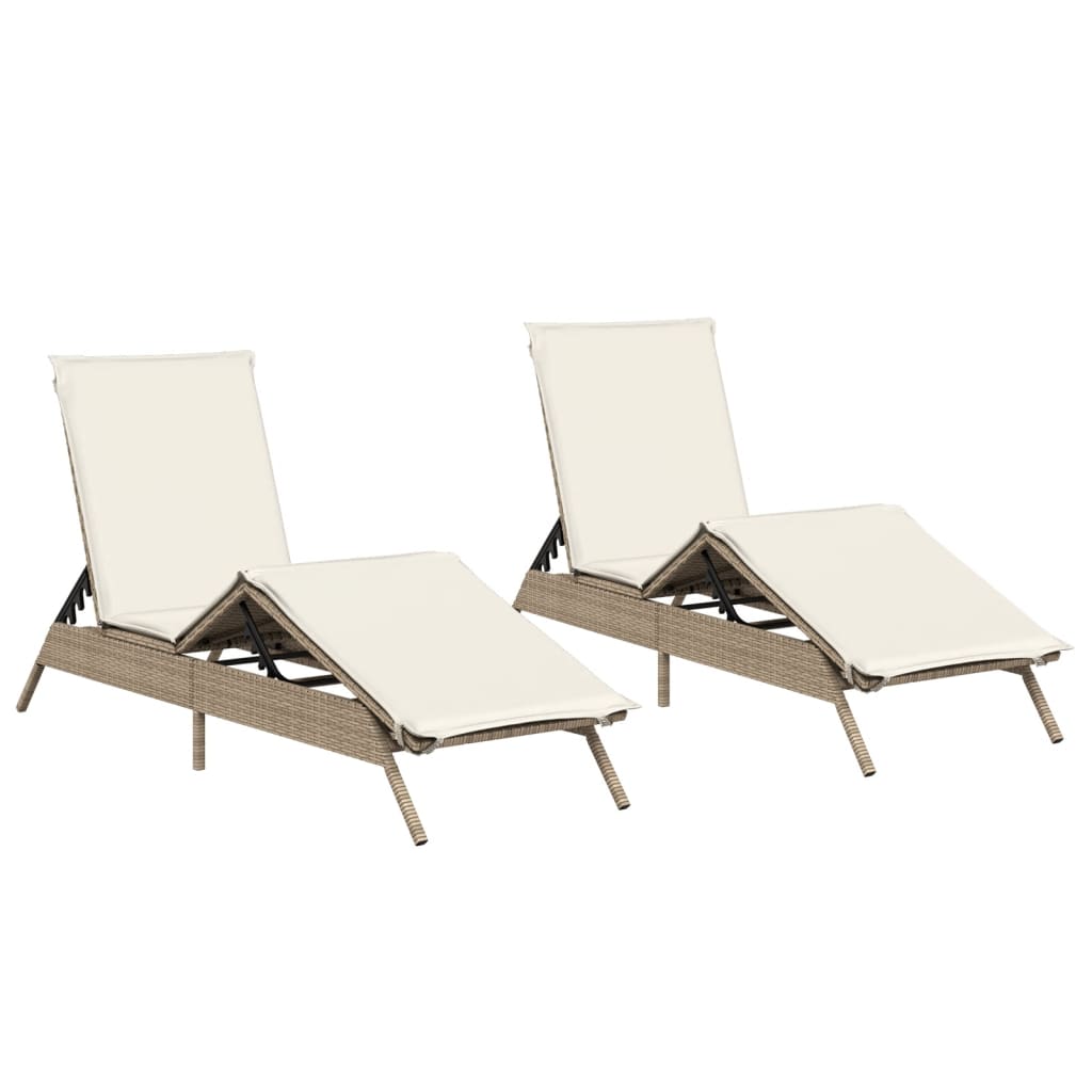 liggestole 2 stk. med hynder polyrattan beige