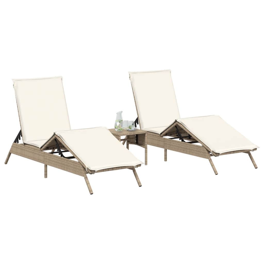 liggestole 2 stk. med hynder polyrattan beige