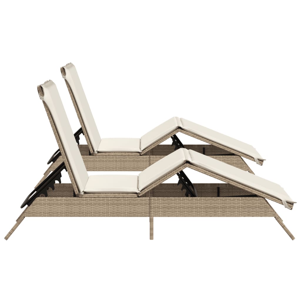 liggestole 2 stk. med hynder polyrattan beige