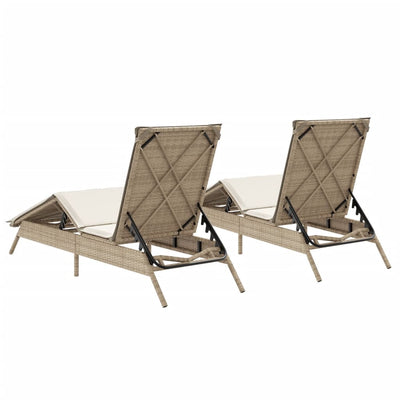 liggestole 2 stk. med hynder polyrattan beige