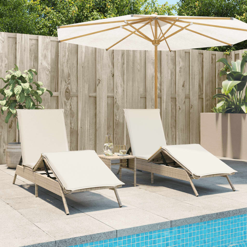 liggestole 2 stk. med hynder polyrattan beige