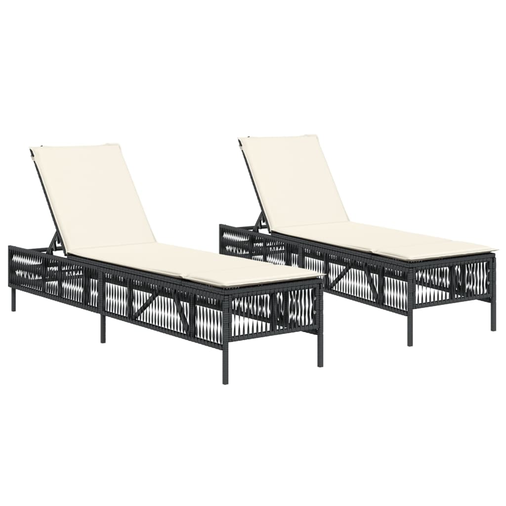 liggestole 2 stk. med hynder polyrattan sort