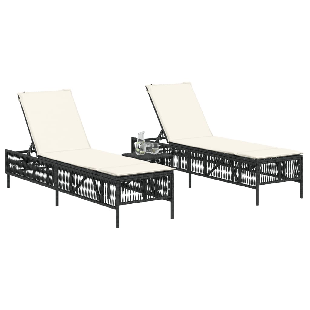 liggestole 2 stk. med hynder polyrattan sort