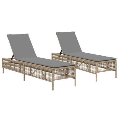 liggestole 2 stk. med hynder polyrattan beige