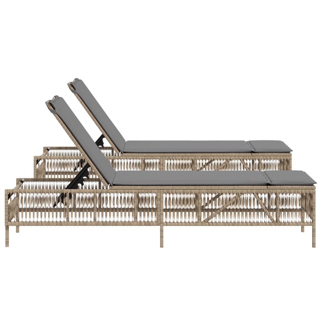 liggestole 2 stk. med hynder polyrattan beige