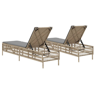 liggestole 2 stk. med hynder polyrattan beige