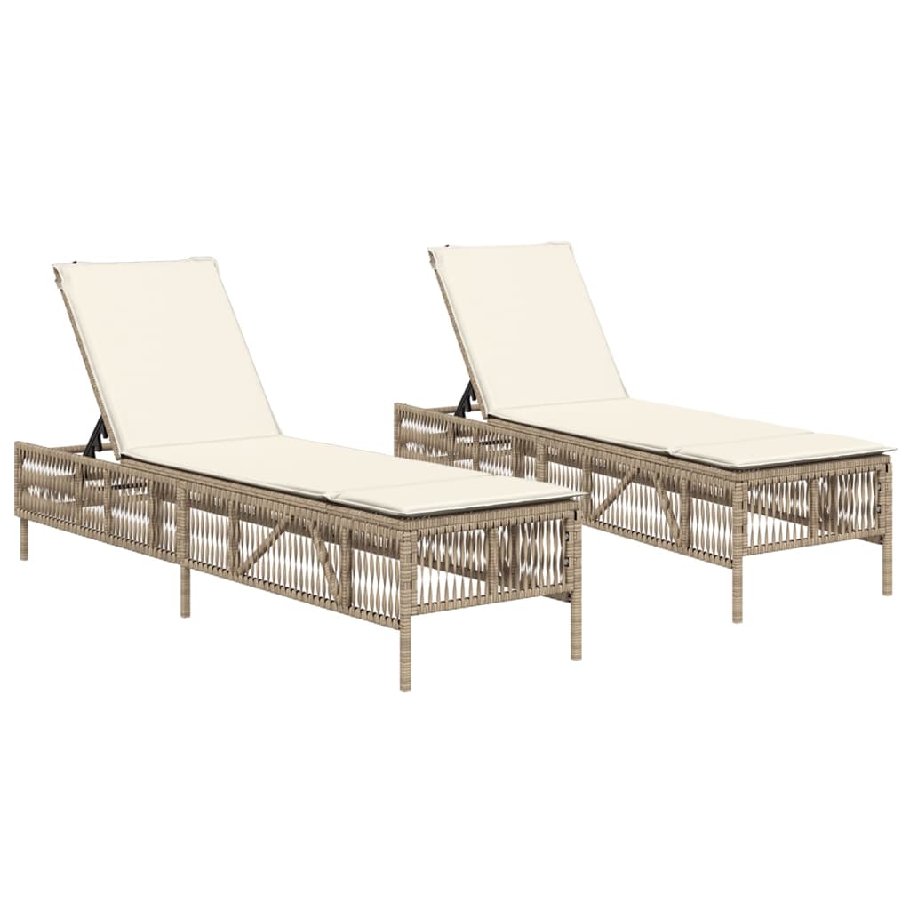 liggestole 2 stk. med hynder polyrattan beige