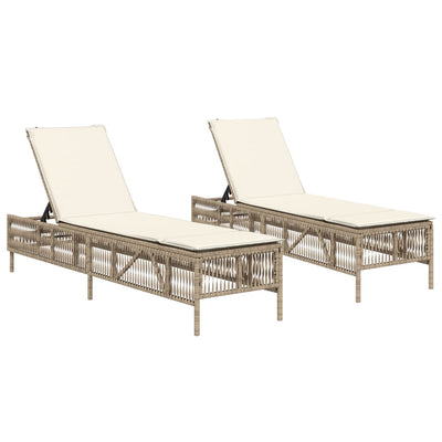 liggestole 2 stk. med hynder polyrattan beige