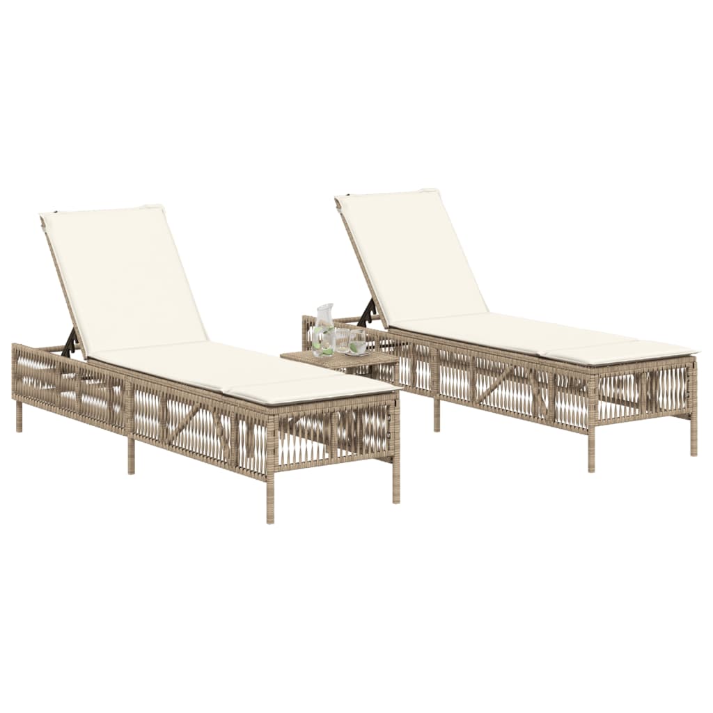 liggestole 2 stk. med hynder polyrattan beige