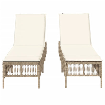 liggestole 2 stk. med hynder polyrattan beige