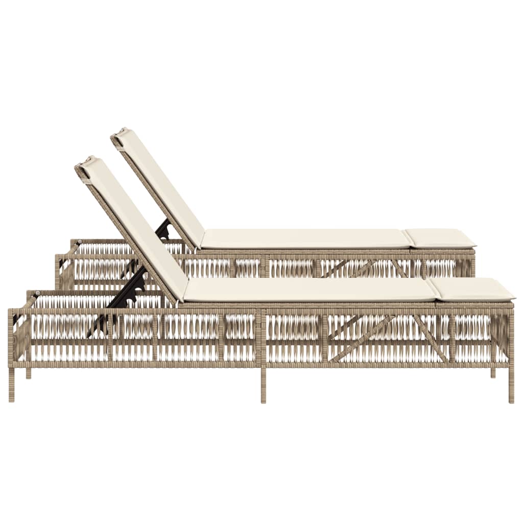 liggestole 2 stk. med hynder polyrattan beige