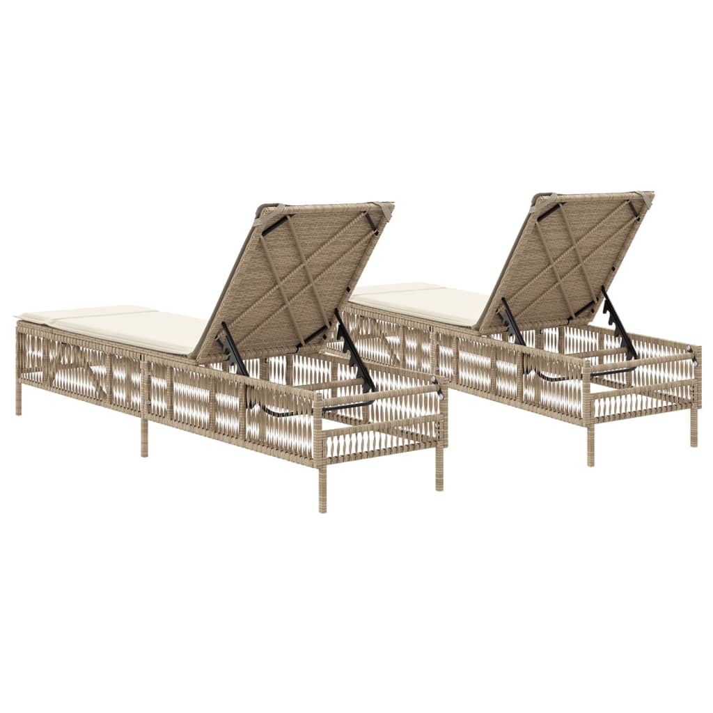 liggestole 2 stk. med hynder polyrattan beige