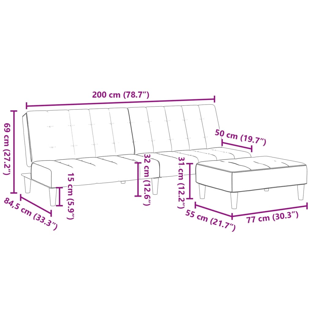 2-personers sovesofa med fodskammel stof stof