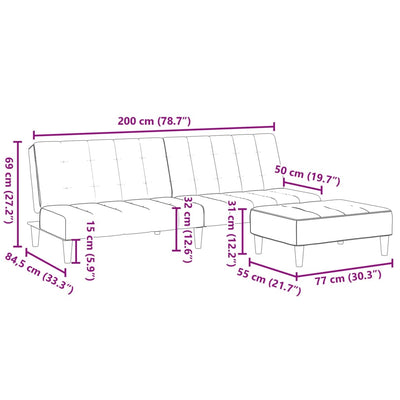 2-personers sovesofa med fodskammel velour lysegrå