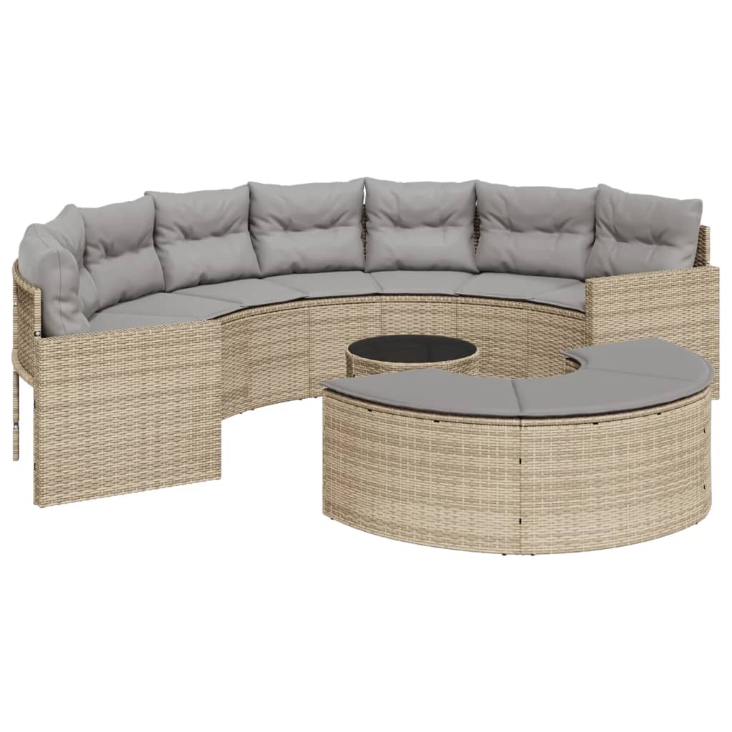 sofasæt til haven 3 dele halvrund polyrattan beige