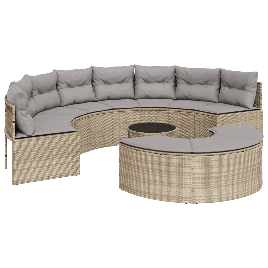 sofasæt til haven 3 dele halvrund polyrattan beige