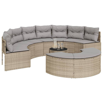 sofasæt til haven 3 dele halvrund polyrattan beige