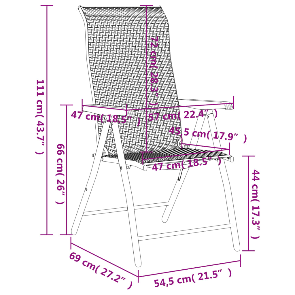 havestole 4 stk. foldbar polyrattan brun