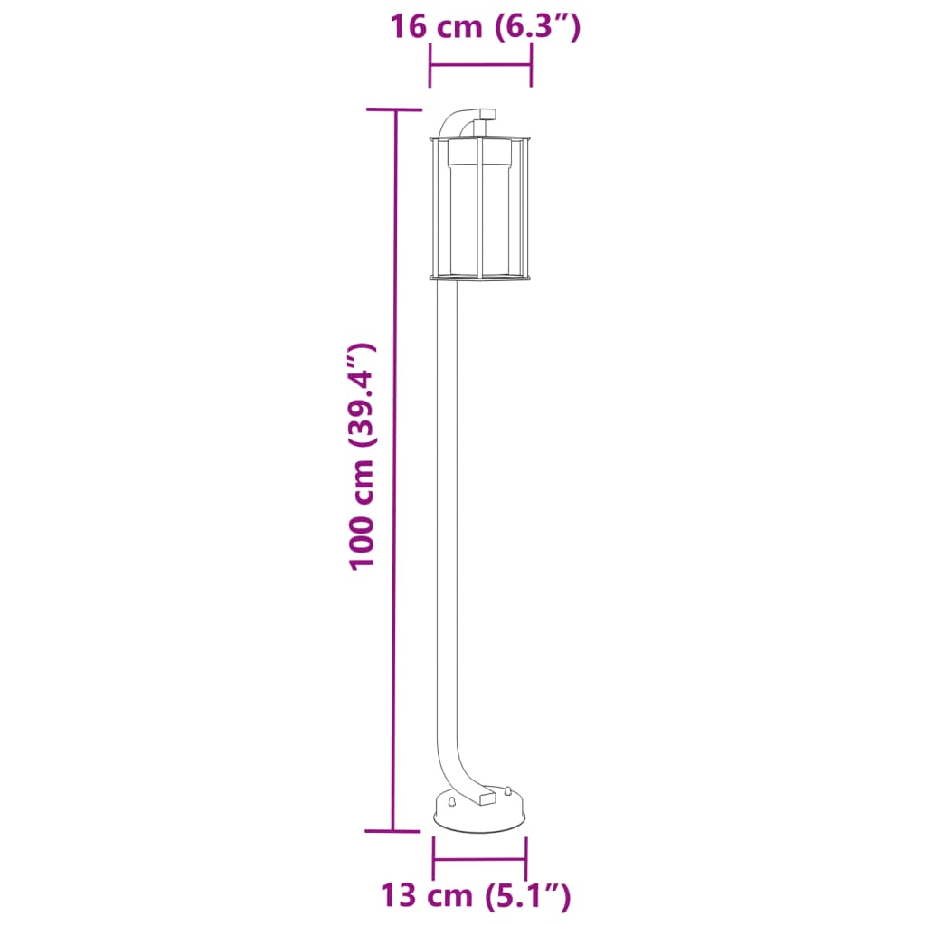 udendørs standerlampe 100 cm rustfrit stål sort