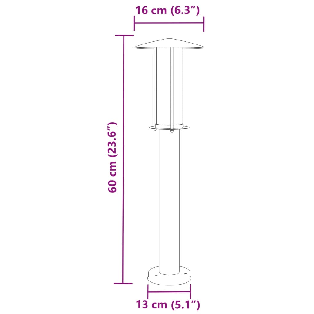 udendørs standerlampe 60 cm rustfrit stål sølvfarvet