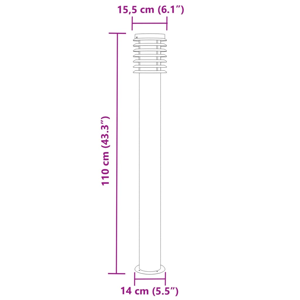 udendørs standerlampe 110 cm rustfrit stål sølvfarvet