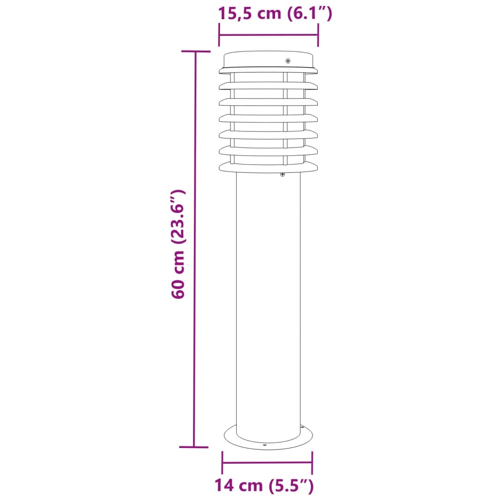 udendørs standerlampe 60 cm rustfrit stål sort