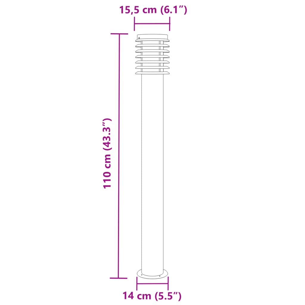 udendørs standerlampe 110 cm rustfrit stål sort