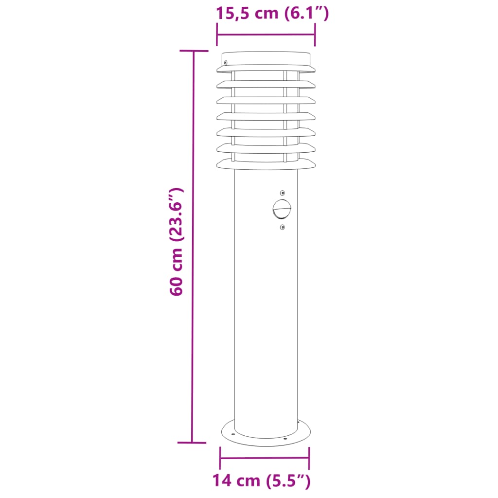 udendørs standerlamper 3 stk. sensor 60 cm rustfrit stål sølv