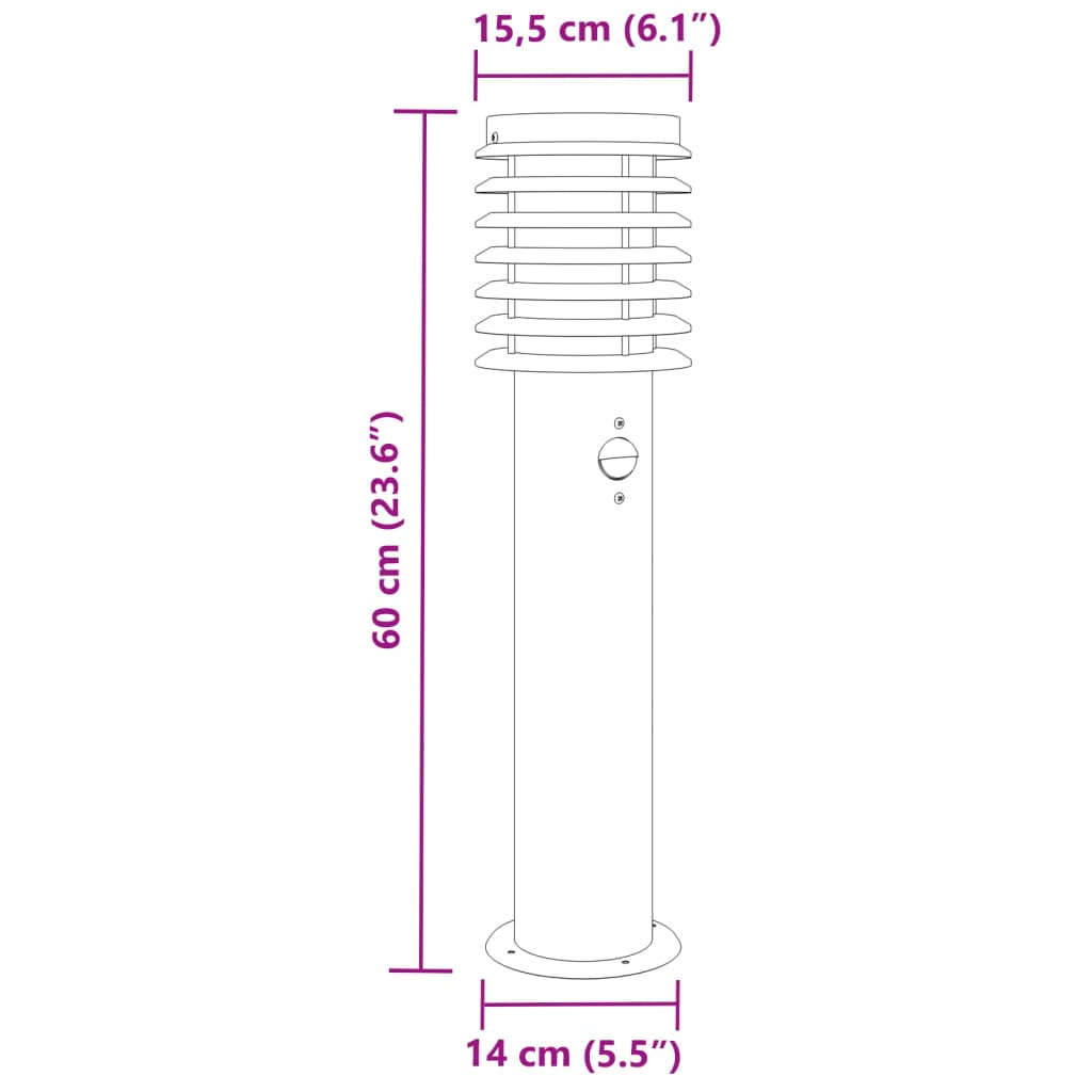 udendørs standerlamper 3 stk. sensor 60 cm rustfrit stål sort