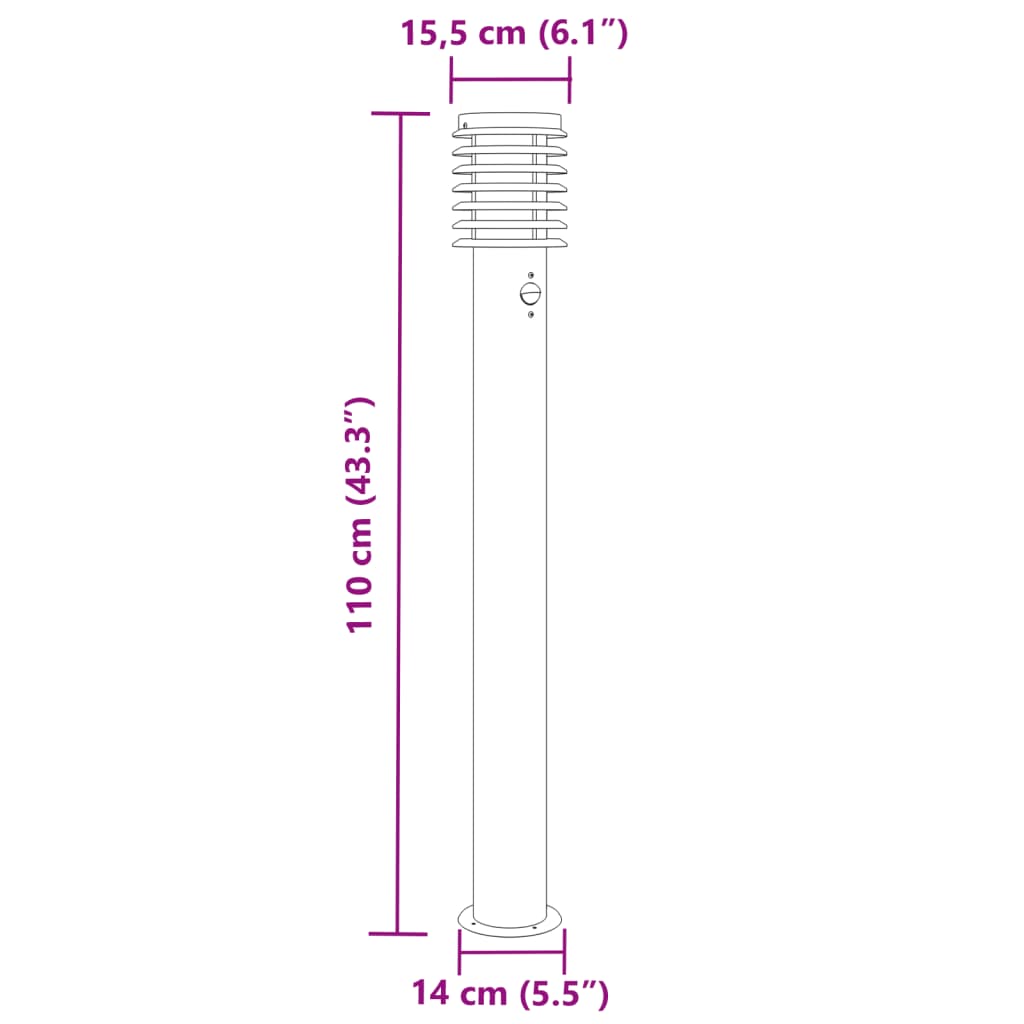 udendørs standerlampe med sensor 110 cm rustfrit stål sort