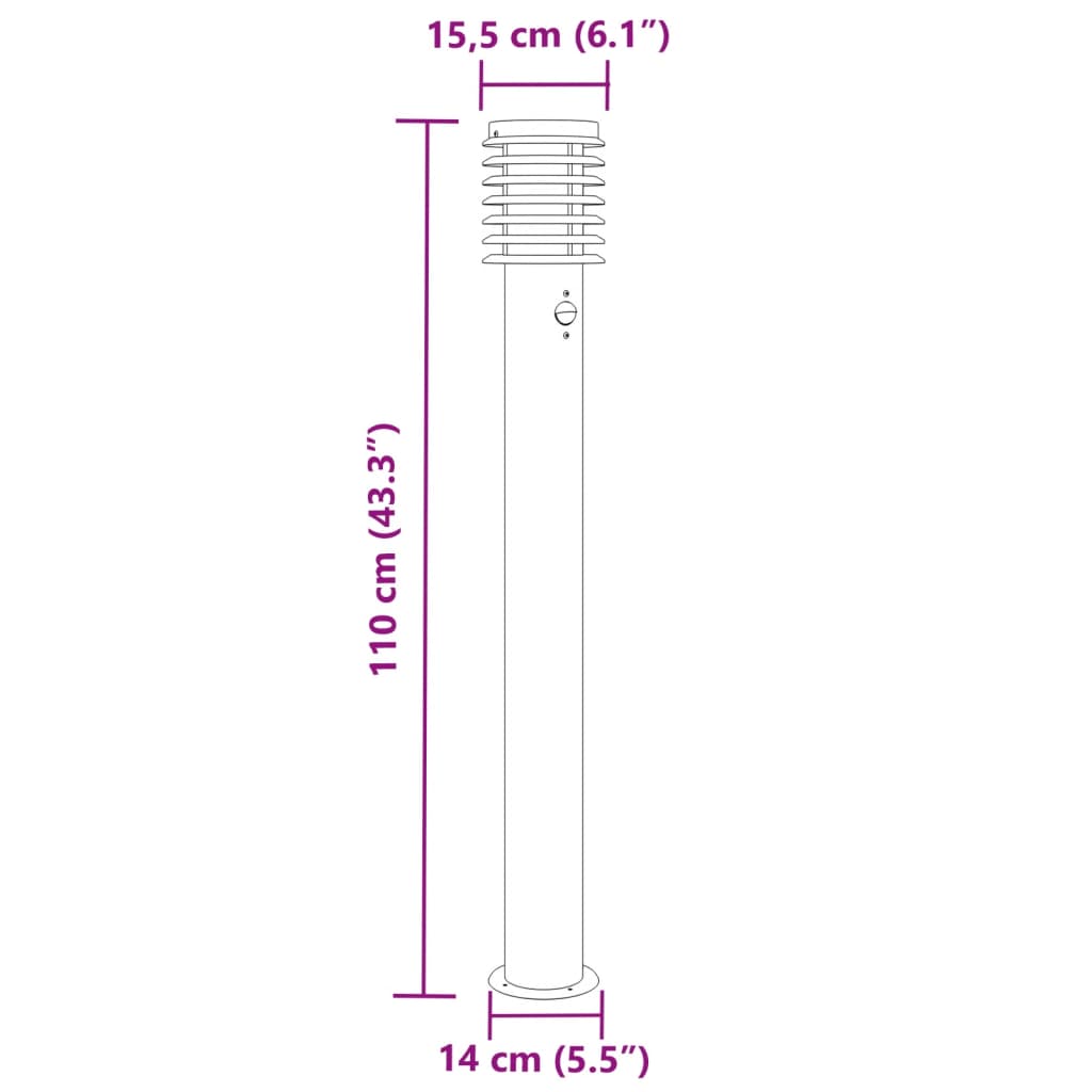 udendørs standerlamper 3 stk. sensor 110 cm rustfrit stål sort