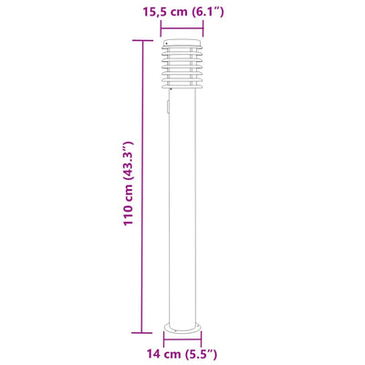 udendørs standerlamper 3 stk. stikkontakt 110 cm rustfrit stål