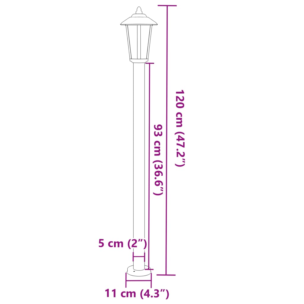 udendørs standerlampe 120 cm rustfrit stål sølvfarvet