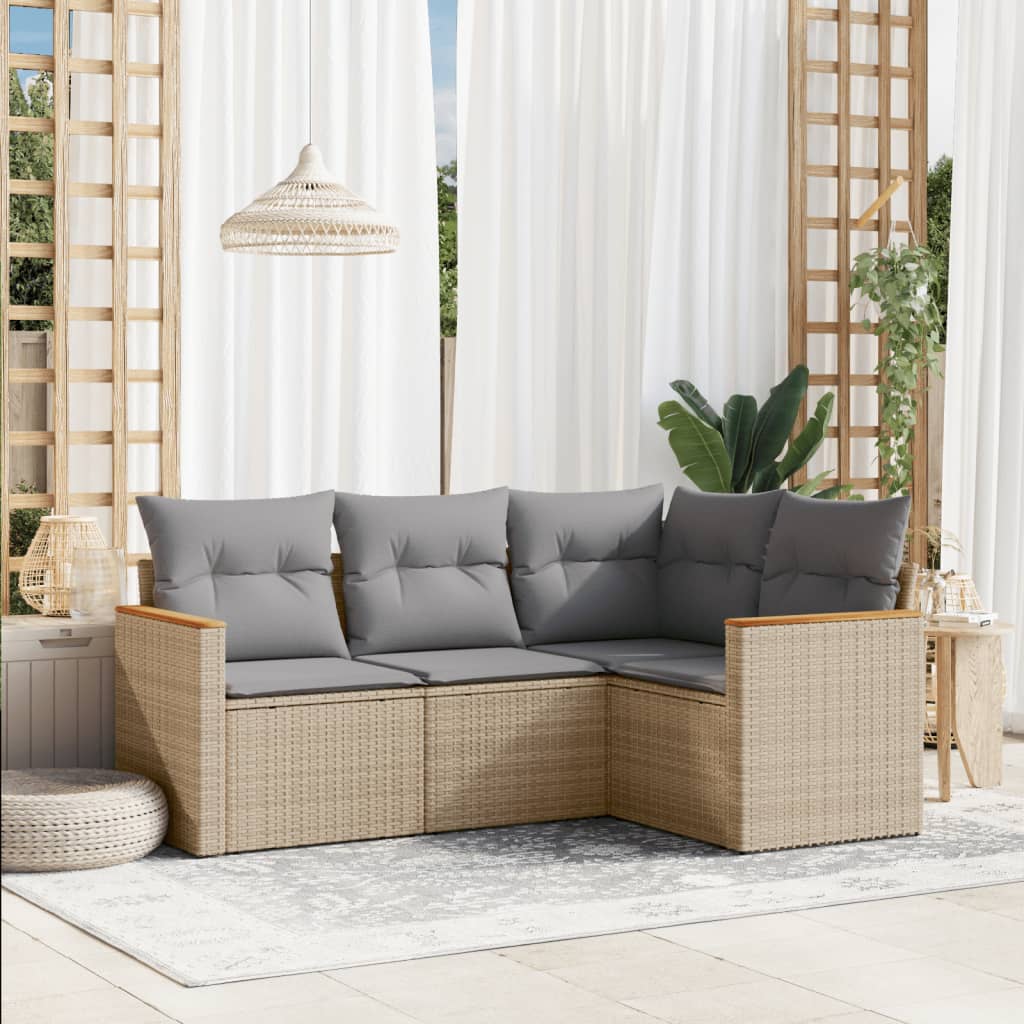 sofasæt til haven 4 dele med hynder polyrattan beige