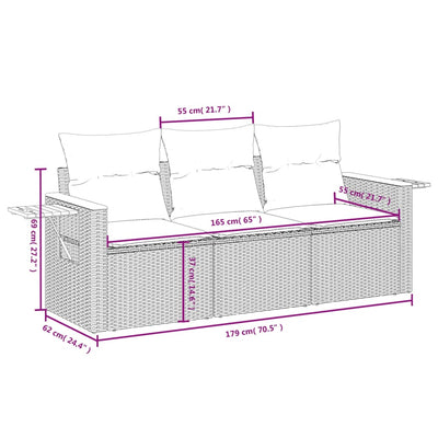 sofasæt til haven 3 dele med hynder polyrattan beige