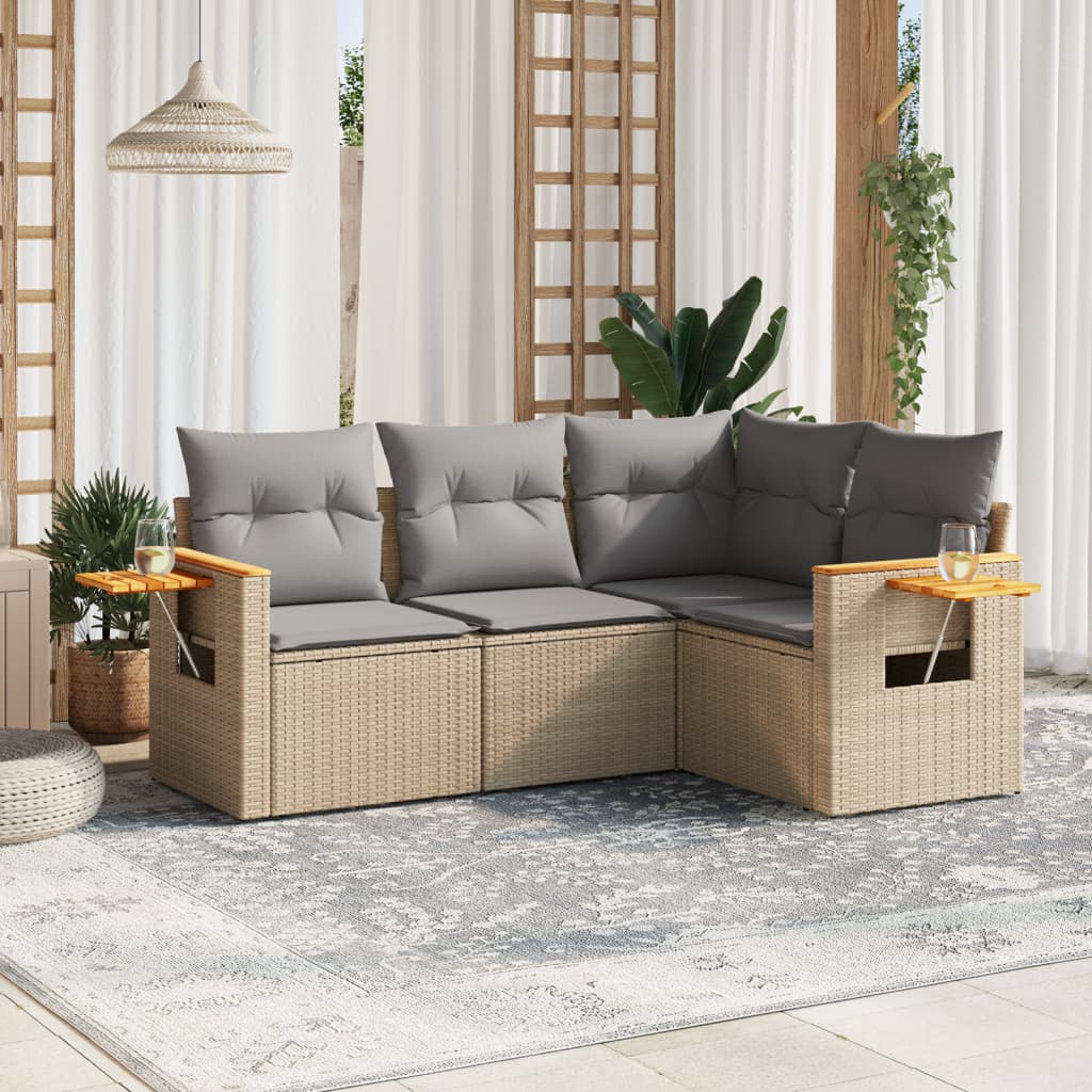 sofasæt til haven 4 dele med hynder polyrattan beige