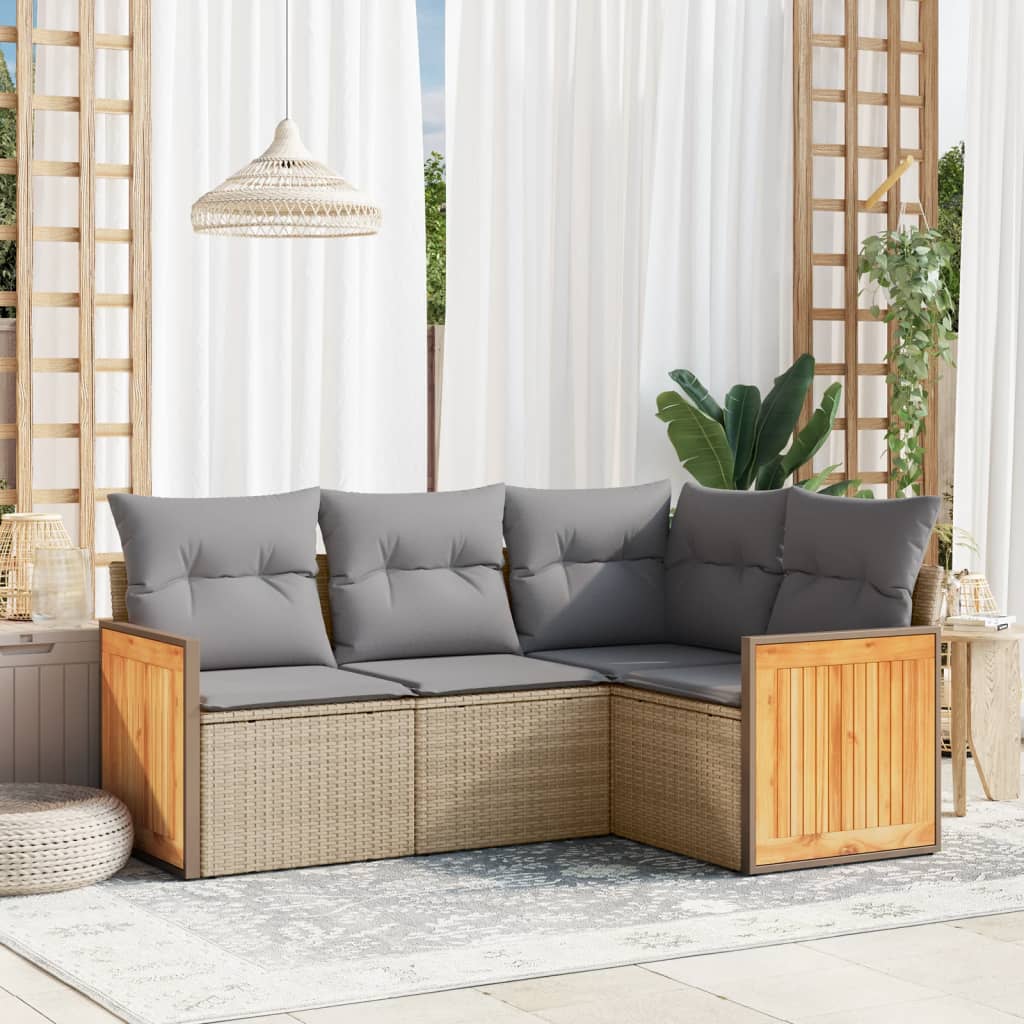 sofasæt til haven 4 dele med hynder polyrattan beige