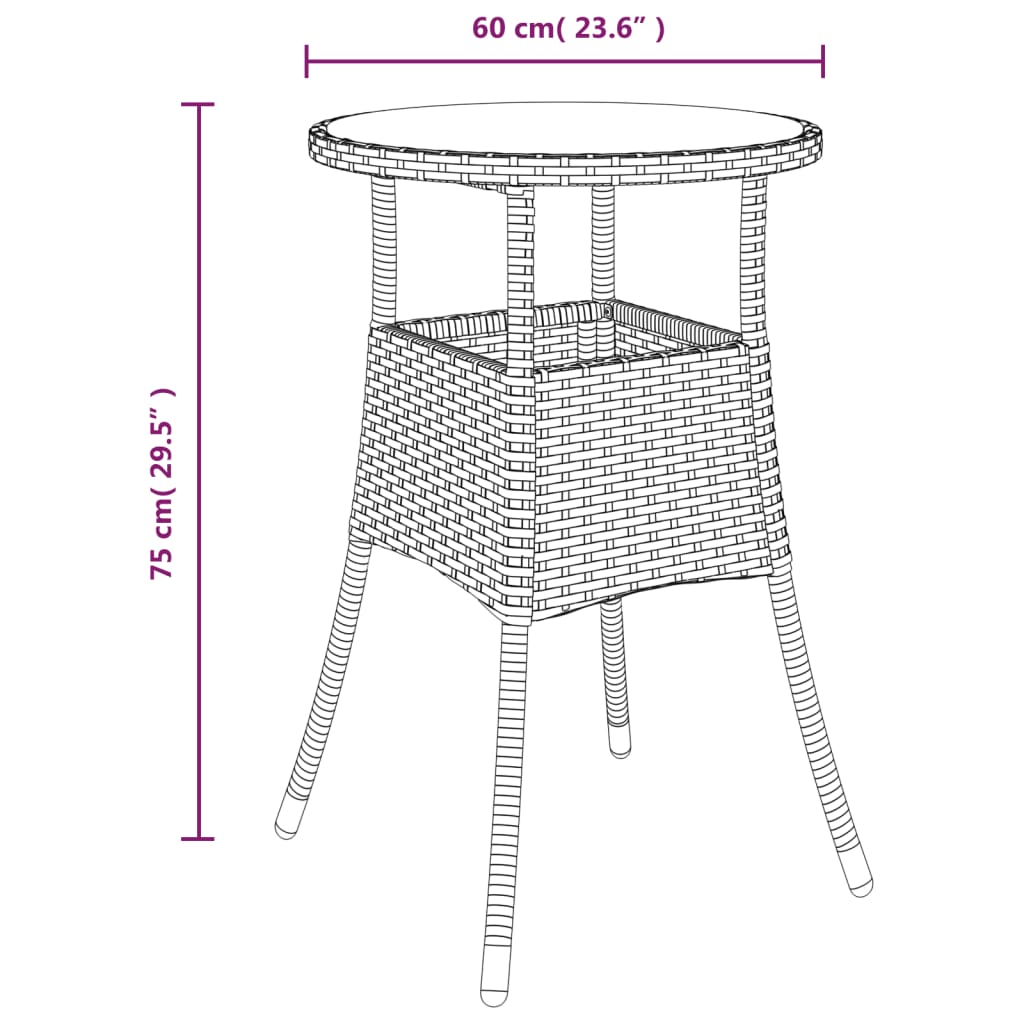 spisebordssæt til haven 3dele m. hynder polyrattan og glas sort