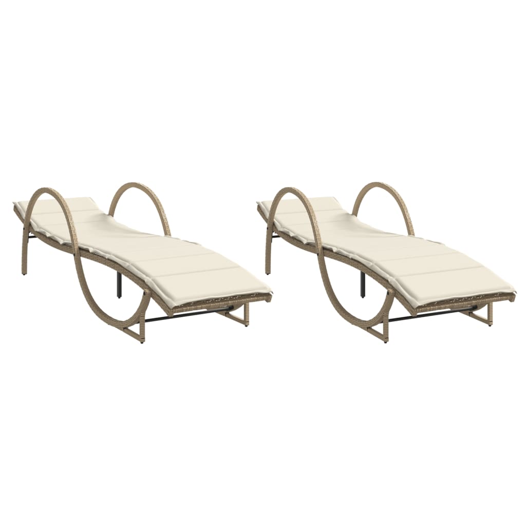 liggestole 2 stk. med hynder polyrattan beige