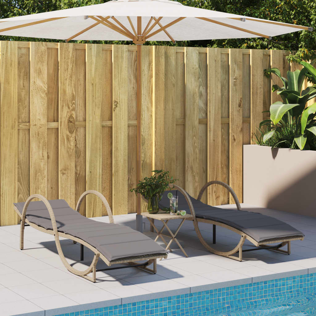 liggestole 2 stk. med hynder polyrattan beige