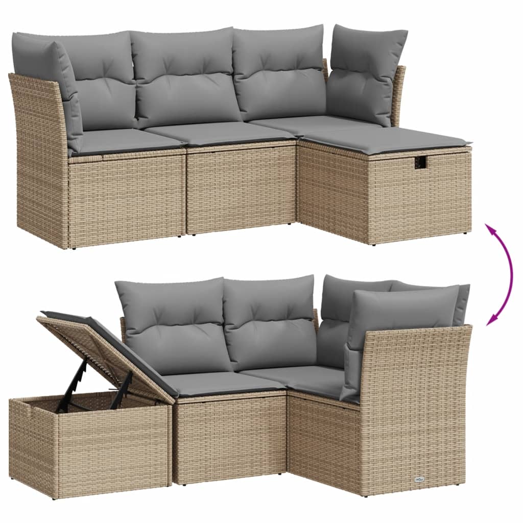 sofasæt til haven 4 dele med hynder polyrattan beige